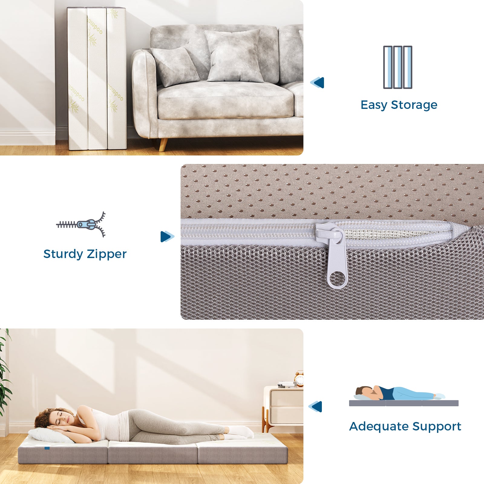 Coolvie Tri Fold Mattress 4-inch thickness balances comfort and portability