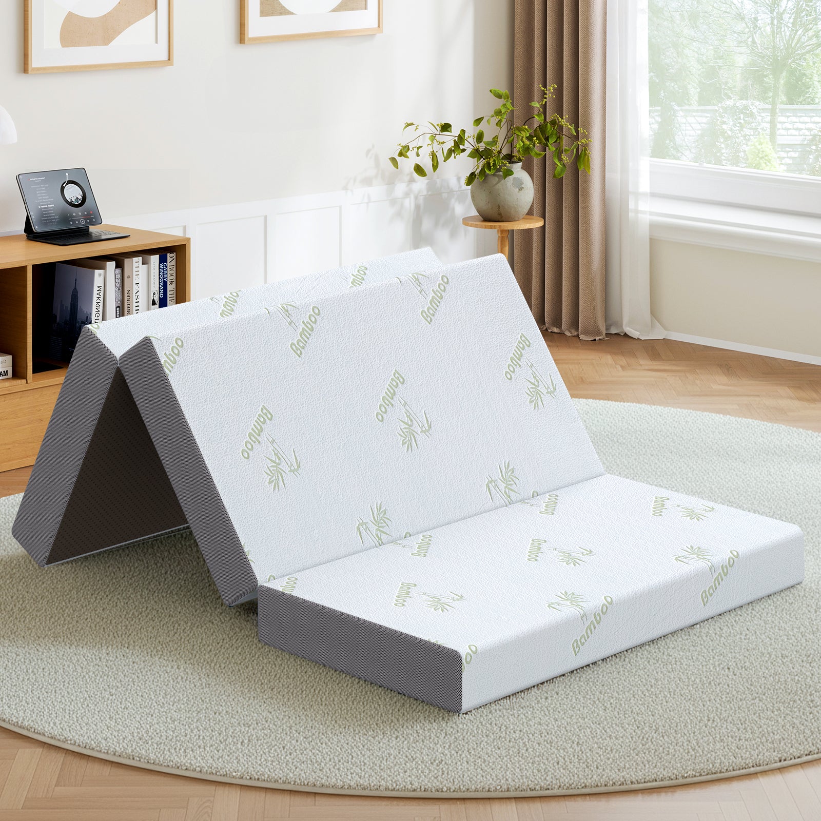 Coolvie Tri Fold Mattress folds into thirds for easy storage and portability