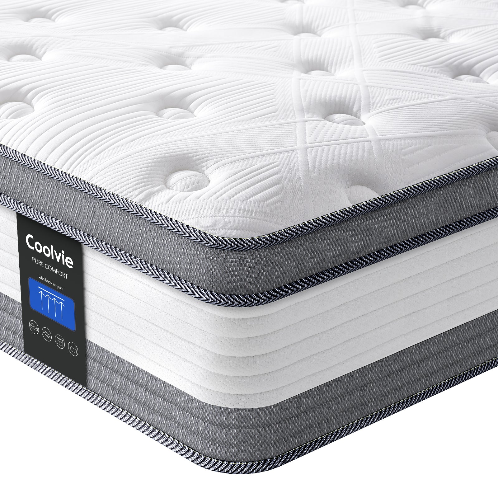 Coolvie Mattress 12 Inch, Certified Comfort Foam, Cooling Hybrid Medium Firm Bed in a Box