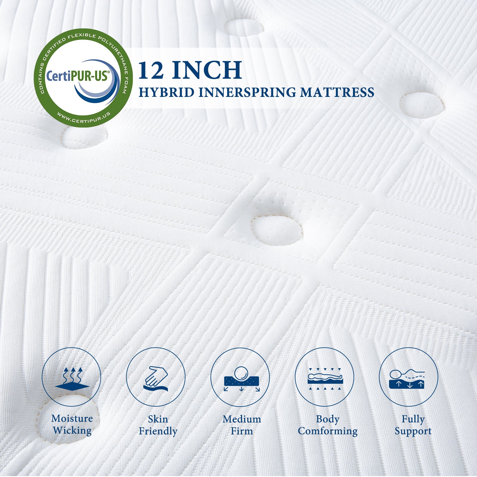 Coolvie Mattress 12 Inch, Certified Comfort Foam, Cooling Hybrid Medium Firm Bed in a Box