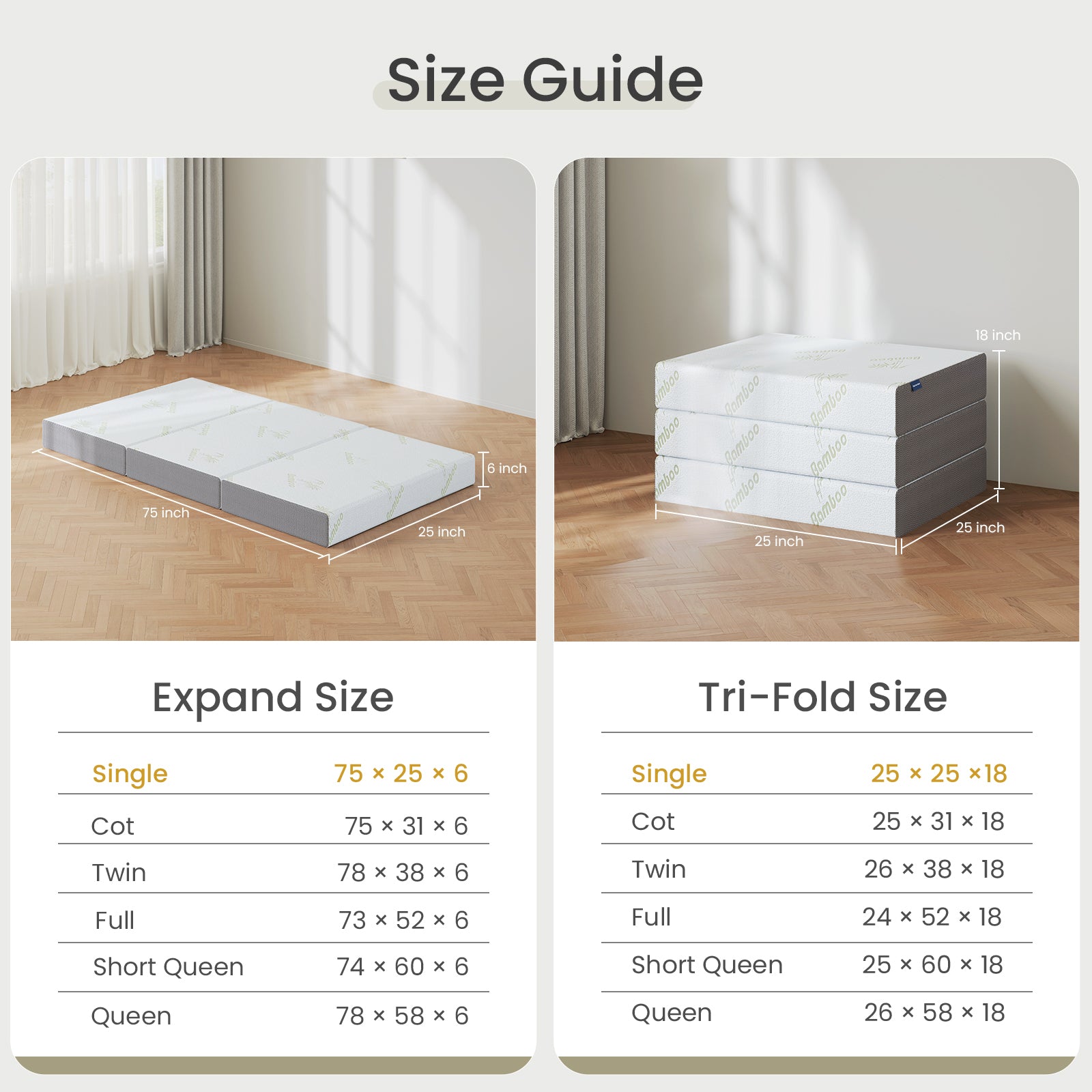 Coolvie Tri Fold Mattress portable design fits car trunks and closets